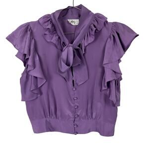 Milly of New York Silk Blair Waldorf Blouse Purple Business Casual FLAWS